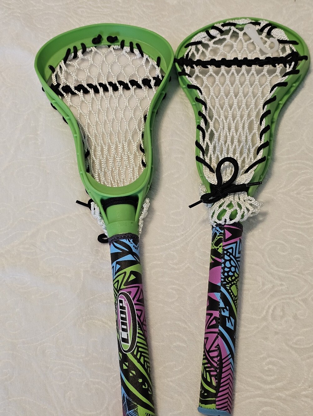 COOP Mini Lacrosse Stick 2 Green Neon Tribal Pattern Outdoor Beach 81213AGR